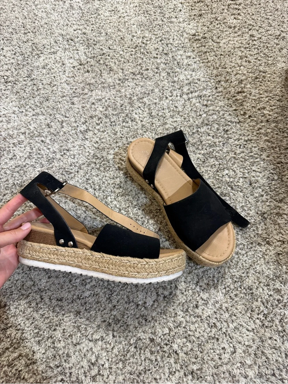 Soda Black Espadrille Platform Slingback Sandals